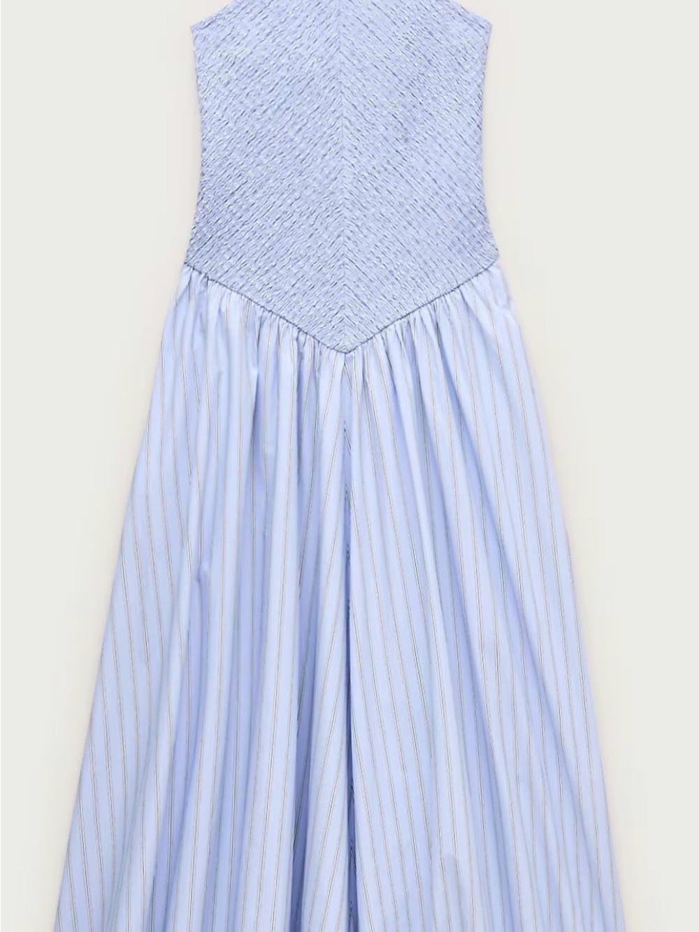 Light Blue Striped Smocked Bodice Maxi Dress